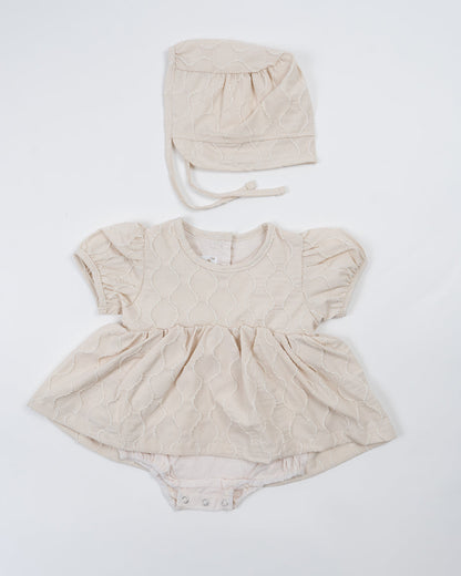 Baby Boo Beige Stacy Romper Frock Dress-Solid-Cotton-For Infants