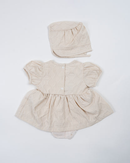 Baby Boo Beige Stacy Romper Frock Dress-Solid-Cotton-For Infants