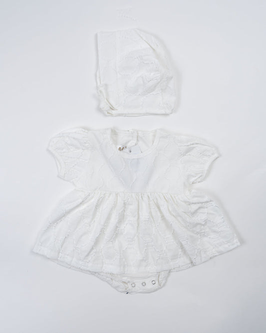 Baby Boo White Stacy Romper Frock Dress-Solid-Cotton-For Infants