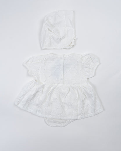 Baby Boo White Stacy Romper Frock Dress-Solid-Cotton-For Infants