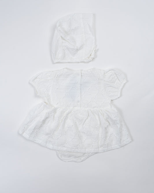 Baby Boo White Stacy Romper Frock Dress-Solid-Cotton-For Infants