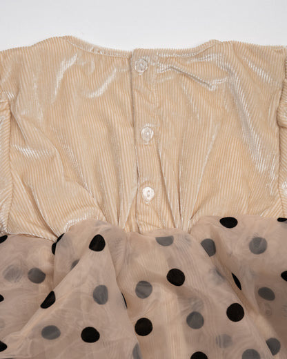 Baby Boo Beige Tisha Dress-Polka Dots-Organza-For Infants