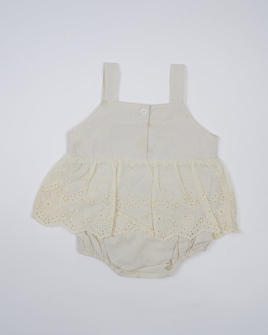 Baby Boo Beige Adah Romper Frock Dress-Solid-Cotton-For Infants