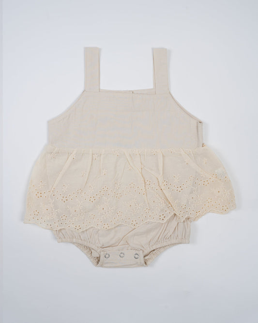 Baby Boo Beige Adah Romper Frock Dress-Solid-Cotton-For Infants