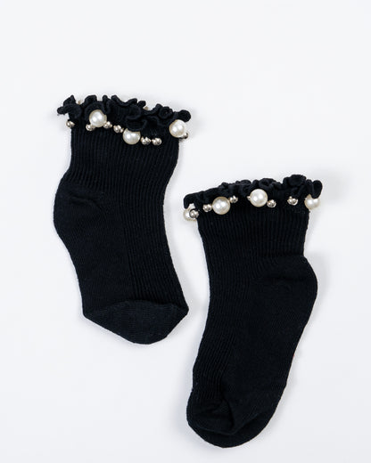 Baby Boo Black Pearl Winter Wear Socks-Solid-Knitted Wool-For Infants