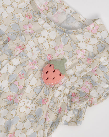 Baby Boo Beige Strawberry Co-ord Dress-Printed-Cotton-For Infants