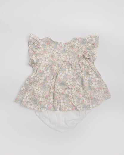 Baby Boo Beige Strawberry Co-ord Dress-Printed-Cotton-For Infants