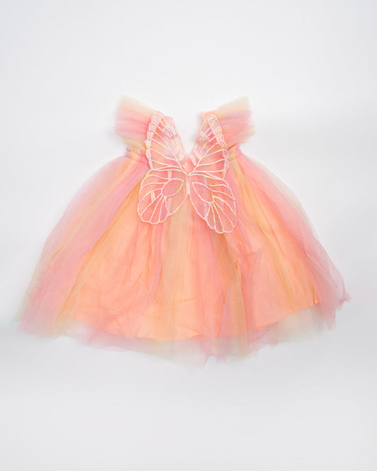 Baby Boo Shaded Peach Zoey Butterfly Frock Dress-Solid-Tulle-For Infants