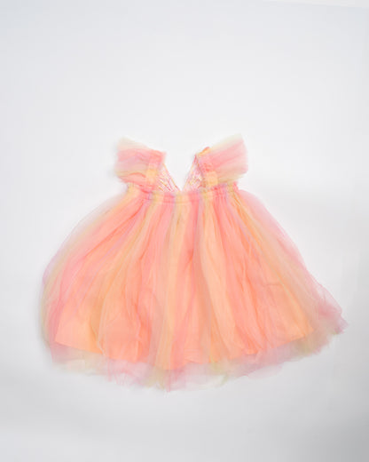 Baby Boo Shaded Peach Zoey Butterfly Frock Dress-Solid-Tulle-For Infants