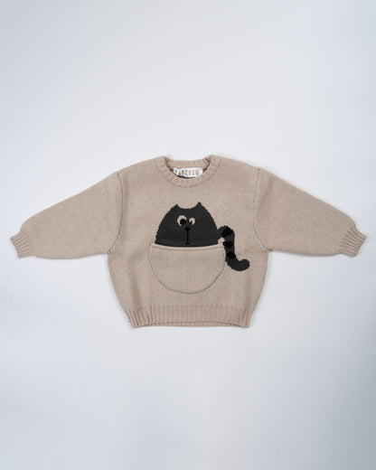 Baby Boo Beige Kimberly Sweatshirt-Printed-Knitted Wool-For Infants