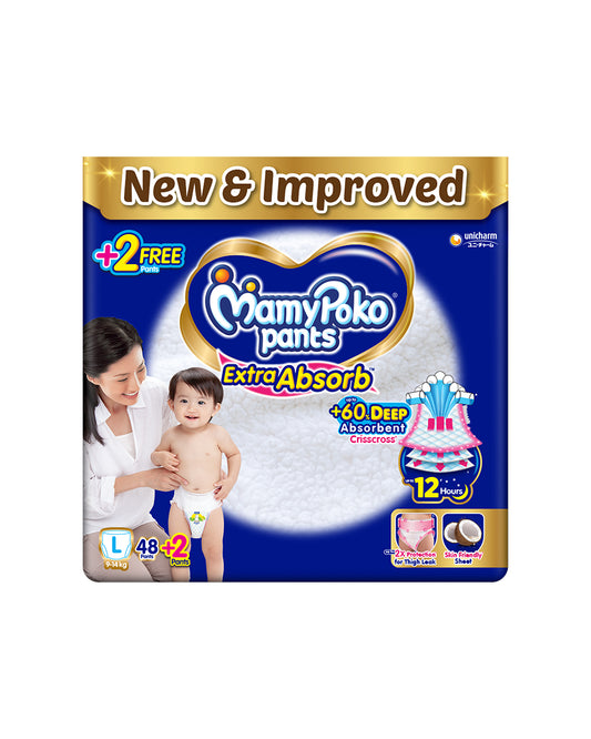 MamyPoko Extra Absorb Diaper Pants-L (9-14 Kg)-2X Protection for Thigh Leak