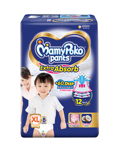 MamyPoko Extra Absorb Diaper Pants-XL (12-17 Kg)-2X Protection for Thigh Leak