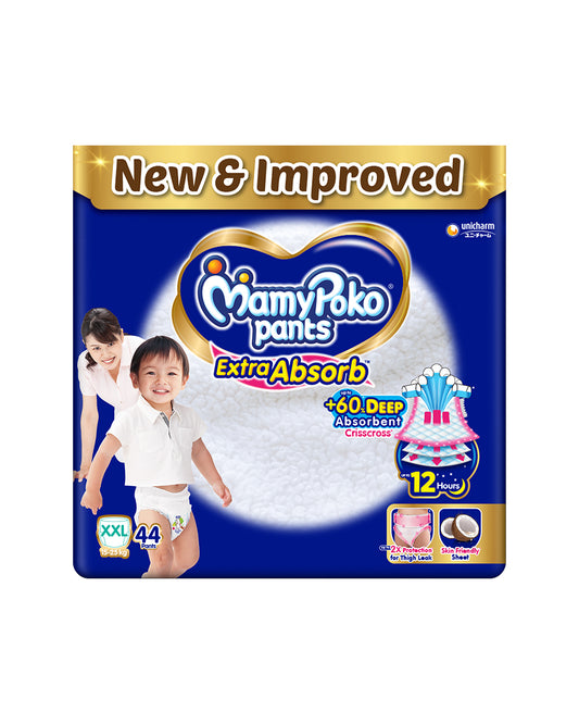 MamyPoko Extra Absorb Diaper Pants-XXL (15-25 Kg)-2X Protection for Thigh Leak