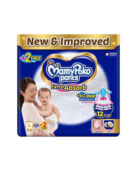 MamyPoko Extra Absorb Diaper Pants-S (4-8 Kg)-2X Protection for Thigh Leak