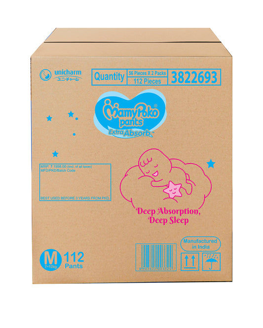 MamyPoko Extra Absorb Diaper Pants-M (7-12 Kg)-2X Protection for Thigh Leak