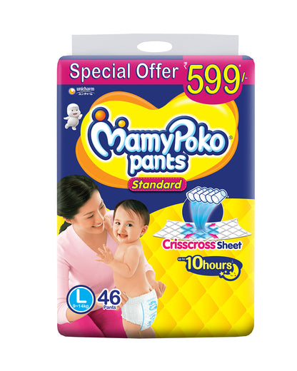 MamyPoko Standard Diaper Pants-L (9-14 Kg)-Crisscross Absorbent Sheet