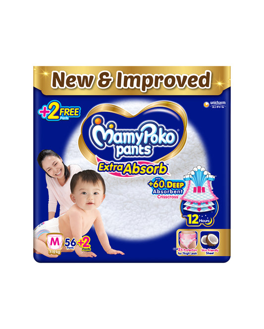 MamyPoko Extra Absorb Diaper Pants-M (7-12 Kg)-2X Protection for Thigh Leak