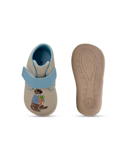 Kazarmax Beige Rabbit Embroidery Velcro Shoes For Infants