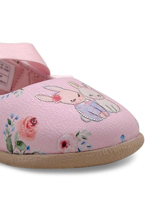 Kazarmax Pink Shimmer Rabbit Print Velcro Bellies For Infants