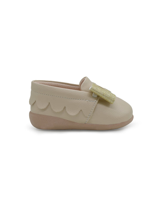 Kazarmax Barely Beige Bow Slip On Bellies For Infants