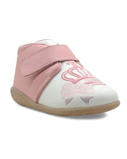 Kazarmax Pink Crown Embroidery Velcro Shoes For Infants