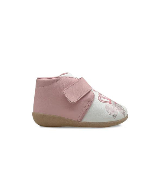 Kazarmax Pink Crown Embroidery Velcro Shoes For Infants