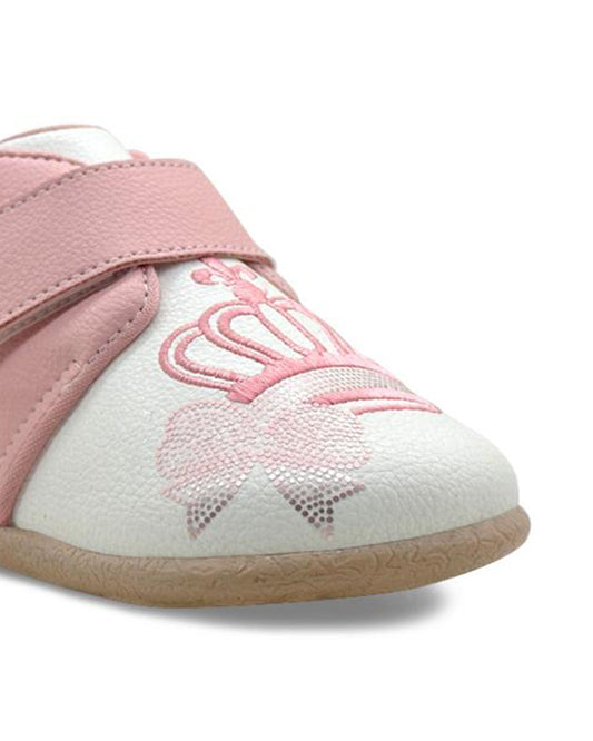 Kazarmax Pink Crown Embroidery Velcro Shoes For Infants