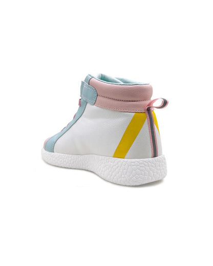 Kazarmax White & Peach High Top Lace Up Sneakers For Infants