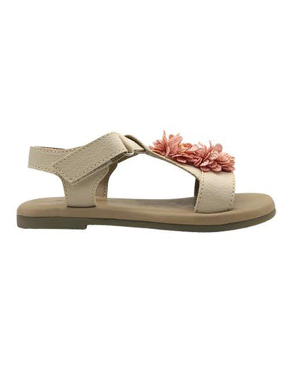 Kazarmax Beige Flower Velcro Sandals For Infants