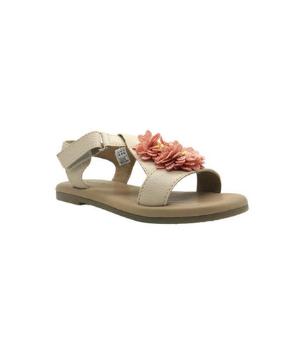 Kazarmax Beige Flower Velcro Sandals For Infants