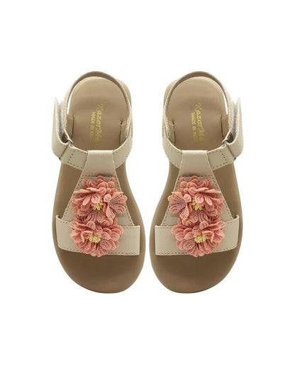 Kazarmax Beige Flower Velcro Sandals For Infants