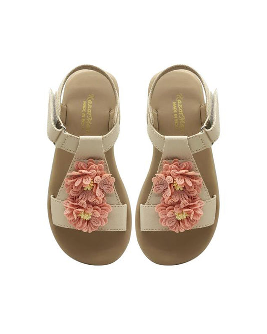 Kazarmax Beige Flower Velcro Sandals For Infants