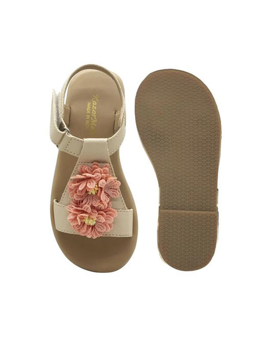 Kazarmax Beige Flower Velcro Sandals For Infants