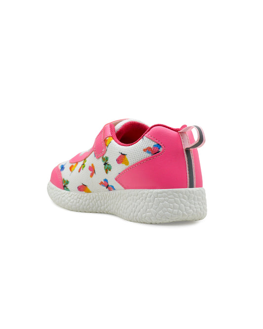 Kazarmax Peach & White Sports Velcro Shoes For Infants