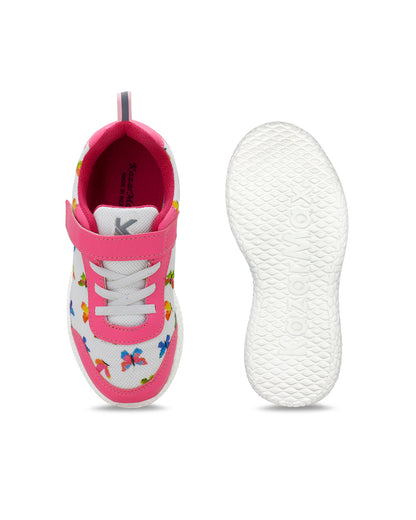 Kazarmax Peach & White Sports Velcro Shoes For Infants