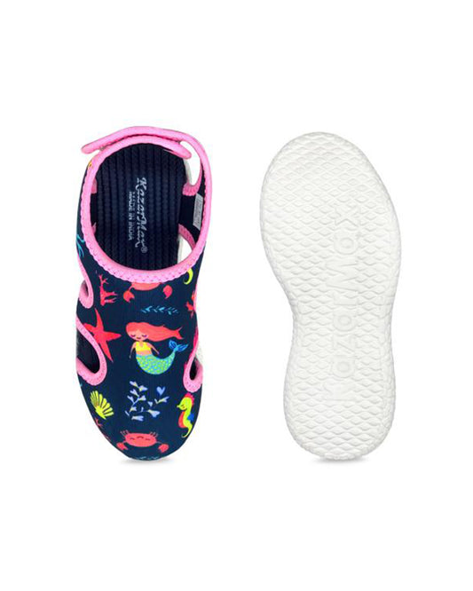 Kazarmax Navy Blue & Pink Mermaid Velcro Sandals For Infants