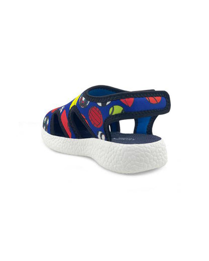 Kazarmax Navy Blue Football Print Velcro Sandals For Infants