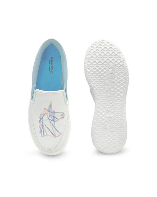 Kazarmax White Unicorn Slip On Loafers For Infants