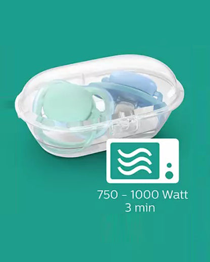 Philips Avent Ultra Air Soother-With Sterilizer Case-Orthodontic-Pack of 2-Blue-0 to 6M-Pacifier