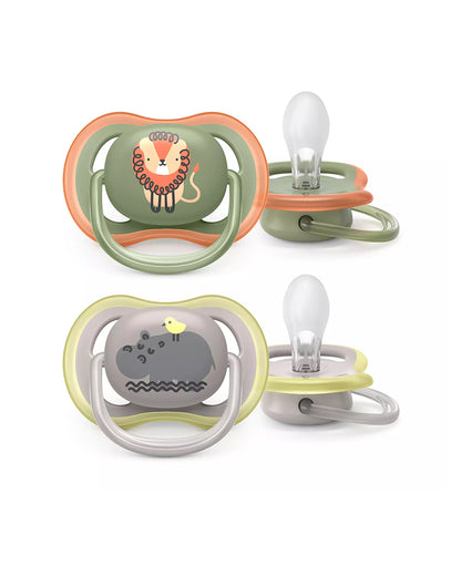 Philips Avent Ultra Air Soother-With Sterilizer Case-Orthodontic-Pack of 2-Green & Grey-6 to 18M-Pacifier