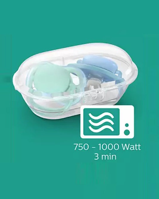 Philips Avent Ultra Air Soother-With Sterilizer Case-Orthodontic-Pack of 2-Green & Purple-6 to 18M-Pacifier