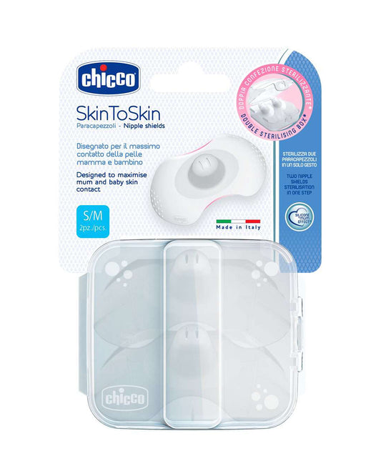 Chicco Skin-to-Skin New Nipple Shields Silicone-Size S to M-With Special Cuts-Pack of 2-For Breastfeeding Moms