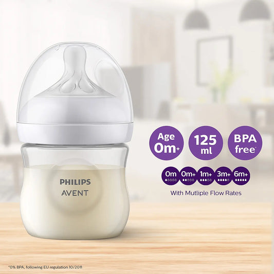 Philips Avent Natural Response Feeding Bottle-Anti Colic-125 ml-With Flow 2 Nipple-Transparent-0M+