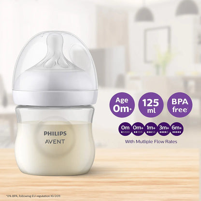 Philips Avent Natural Response Feeding Bottle-Anti Colic-125 ml-With Flow 2 Nipple-Pack of 2-Transparent-0M+