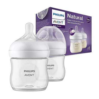 Philips Avent Natural Response Feeding Bottle-Anti Colic-125 ml-With Flow 2 Nipple-Pack of 2-Transparent-0M+