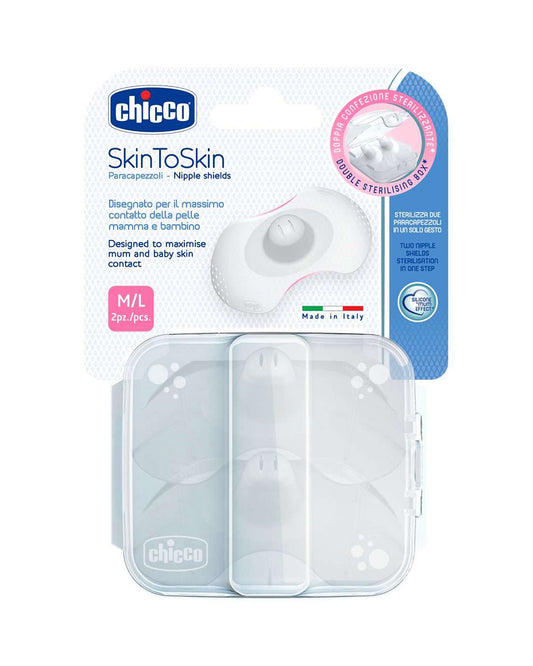 Chicco Skin to Skin New Nipple Shields-Silicone-Size M to L-With Special Cuts-Pack of 2-For Breastfeeding Moms