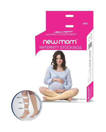 NewMom Maternity Compression Stockings-Below Knee-Reduces Leg Pain & Swelling During Pregnancy