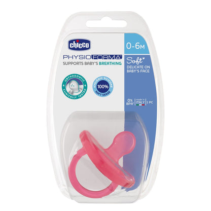 Chicco PhysioForma Soft Soother-With Ventillation Holes-Orthodontic-Pink-0 to 6M-Pacifier