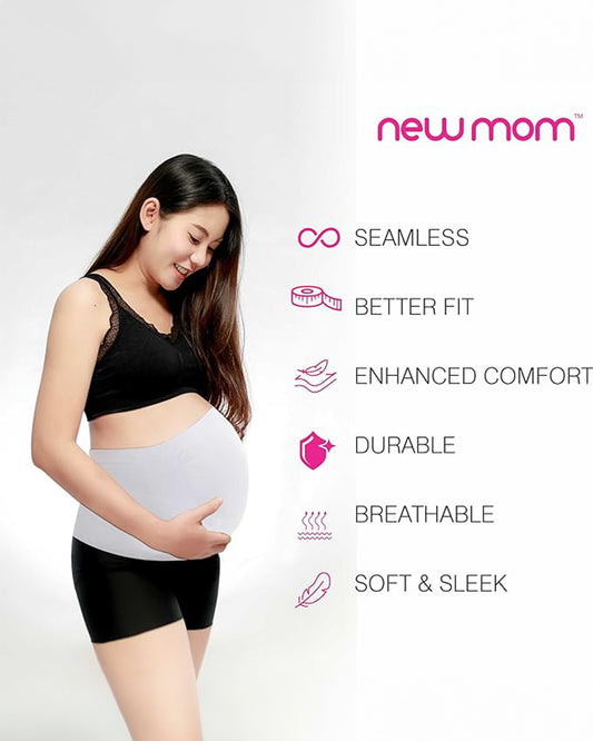 NewMom Maternity Support Belt-Growing Belly Support-Ease Back & Pelvic Pain-During Pregnancy-White