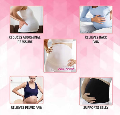 NewMom Maternity Support Belt-Growing Belly Support-Ease Back & Pelvic Pain-During Pregnancy-White